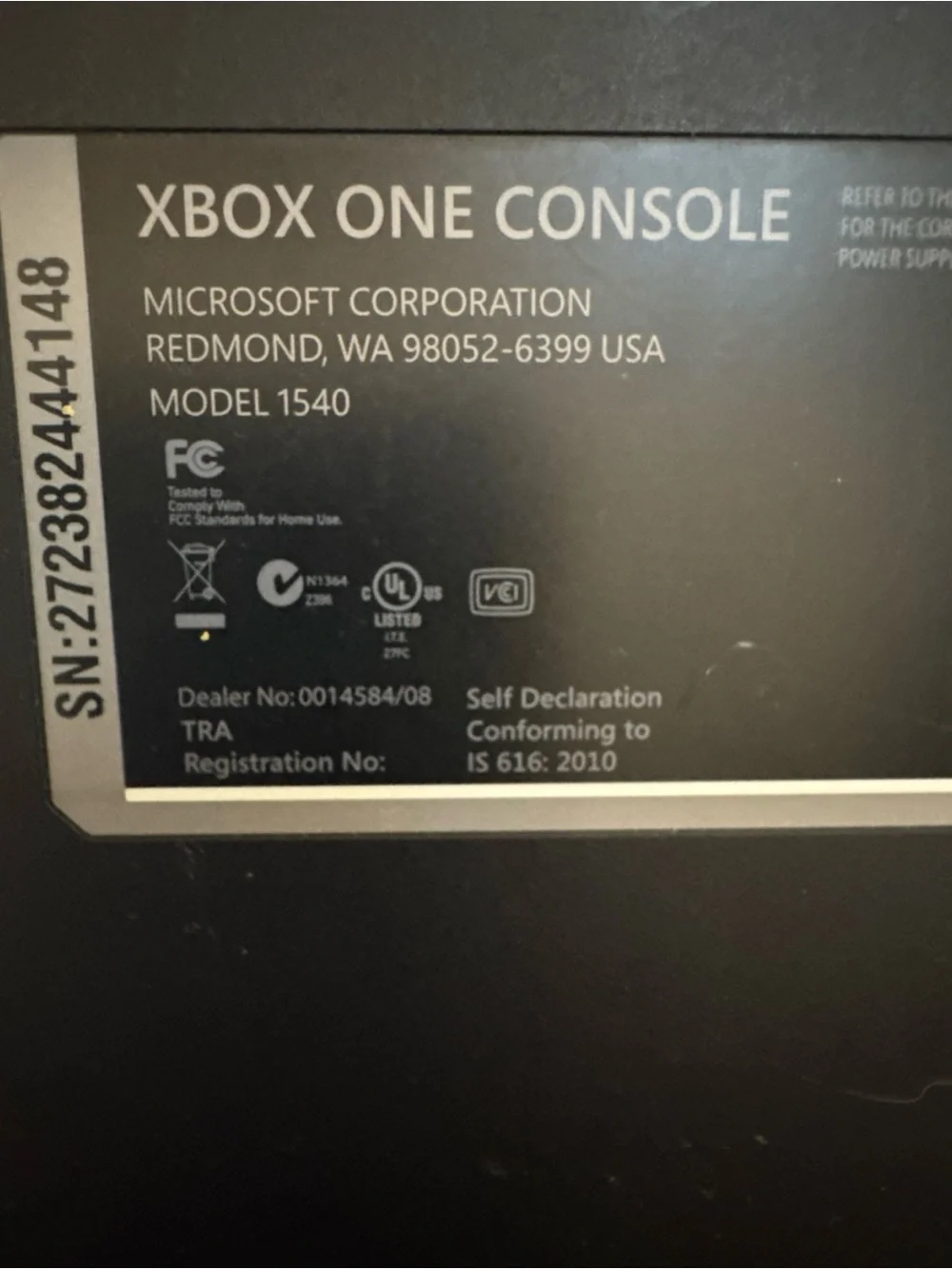 Microsoft Xbox One 500GB Model 1540 - Tested Console/Power Cord ONLY